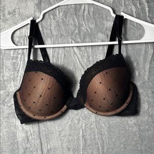 DKNY Taupe Brown Black Lace Overlay Push Up Underwire Bra Size 34C
